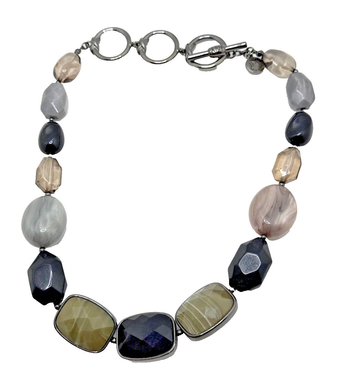Jones New York JNY Chunky Bead Choker Necklace Olive Black Gray Statement 17-19″