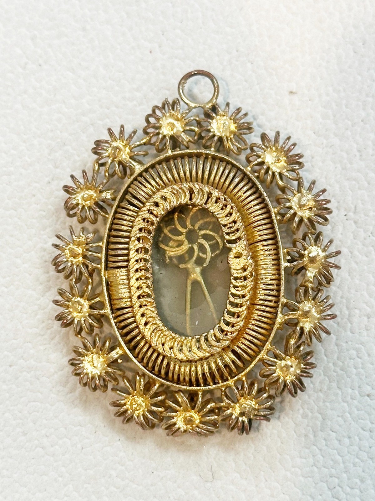 Philippines Tambourine Reliquary Gold Gilt Filigree Pendant 1930’s