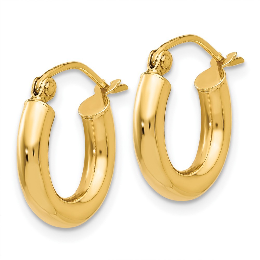 10k Yellow Gold Polished 3mm Lightweight Tube Hoop Earrings L 14mm, W 14mm