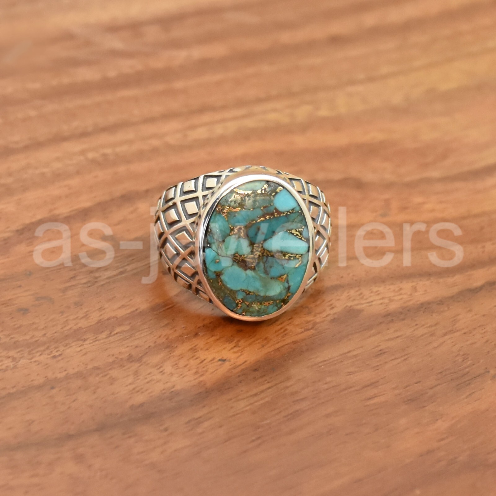 925 Sterling Silver, Blue Copper Turquoise Ring, Mens Designer Ring, Jewelry