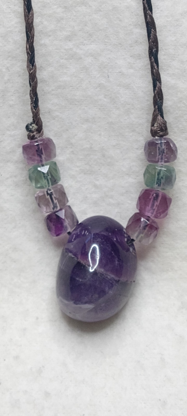 Amethyst Natural Stone With Flourite Beads Adjustable Neckalce.