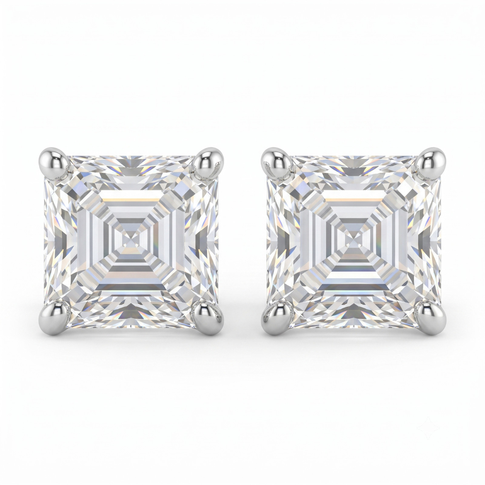 RARE 7 Ct Certified Asscher Cut White Diamond Solitaire Studs-FREE Studs