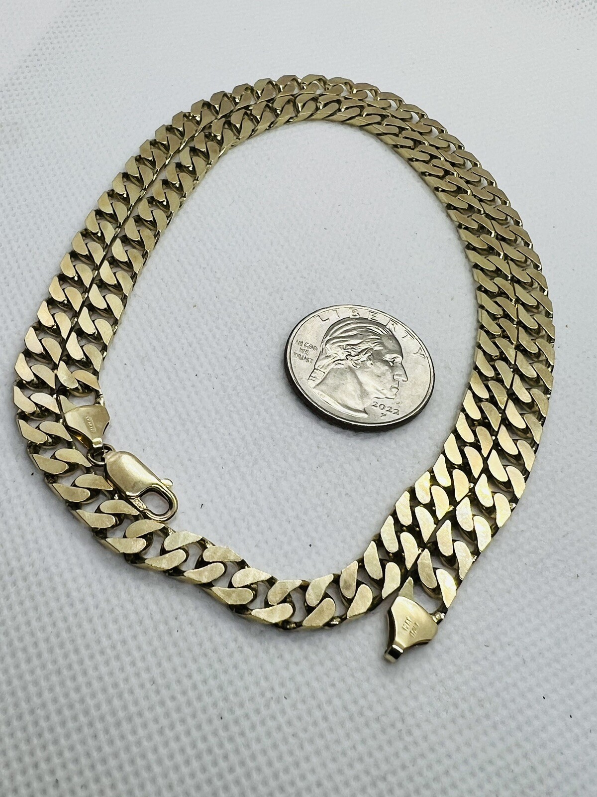 Gold Flat Curb Chain Necklace, 22”,6.5mm Wide,2mm Thick,Heavy 43.5 Grams, 10K YG