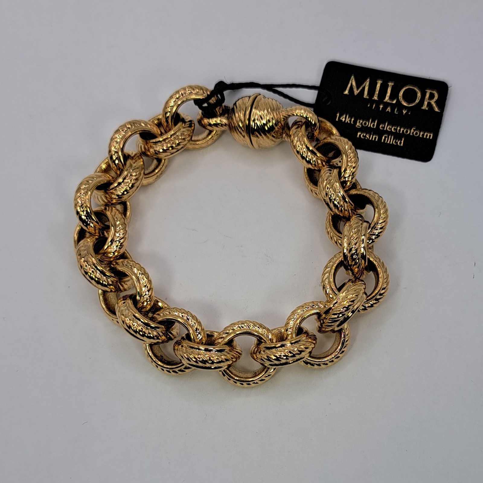 MILOR 14K Yellow Gold Resin Core Bold Cable Link Bracelet Mag Clasp 7.5″ NEW