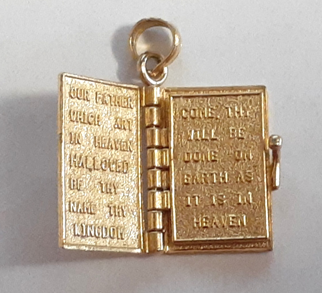 (RI4) 14k Yellow Gold Holy Bible Pendant / Charm (3.2 Grams) Size 3/4″
