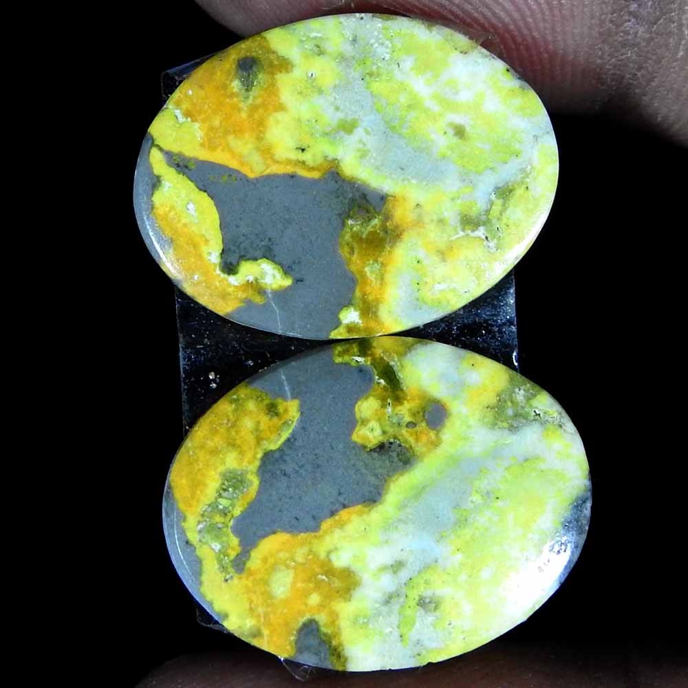 23.20 Cts Natural Designer Bumble Bee Jasper Oval Pair Cab+ 29x19x4 Gemstone