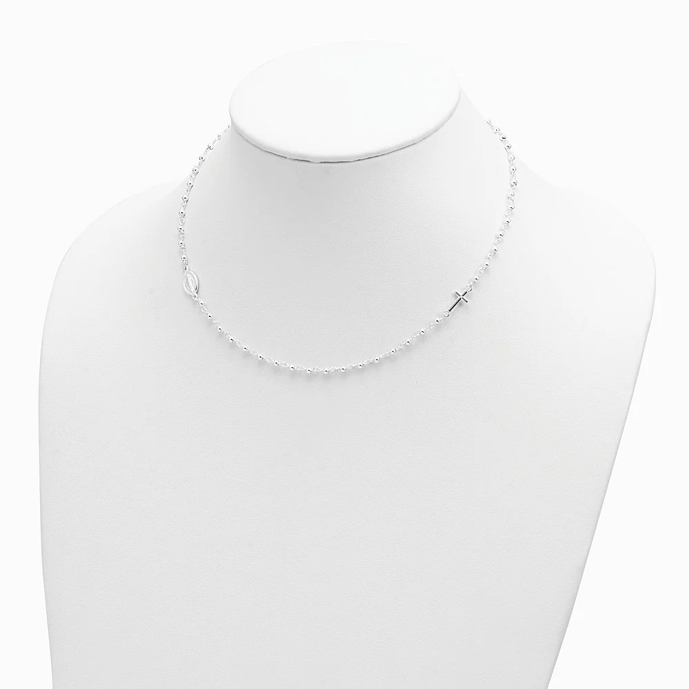 Sterling Silver Medal/Cross With 1.5in Ext. Rosary Necklace