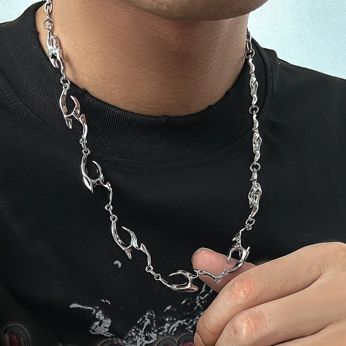 New Punk Irregular Titanium Steel Necklace for Man Hip Hop Necklace Collar Chai
