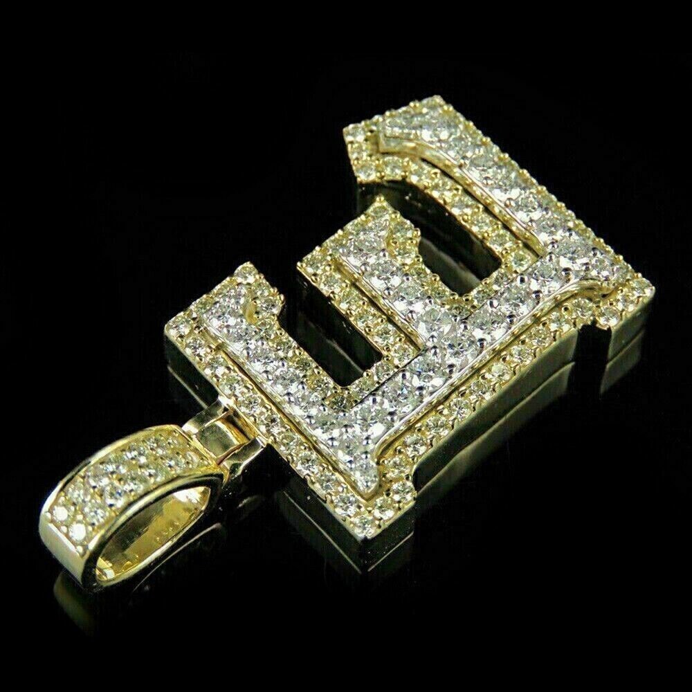 1.10Ct Round Cut Moissanite Customize E Letter Pendant In 14k Yellow Gold Plated