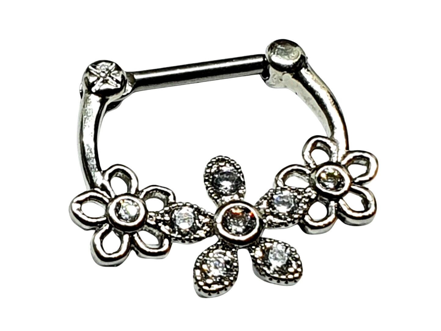 Daisy Flower Septum Floral CZ Piercing Clicker 16g (1.2mm) 316L Surgical Steel