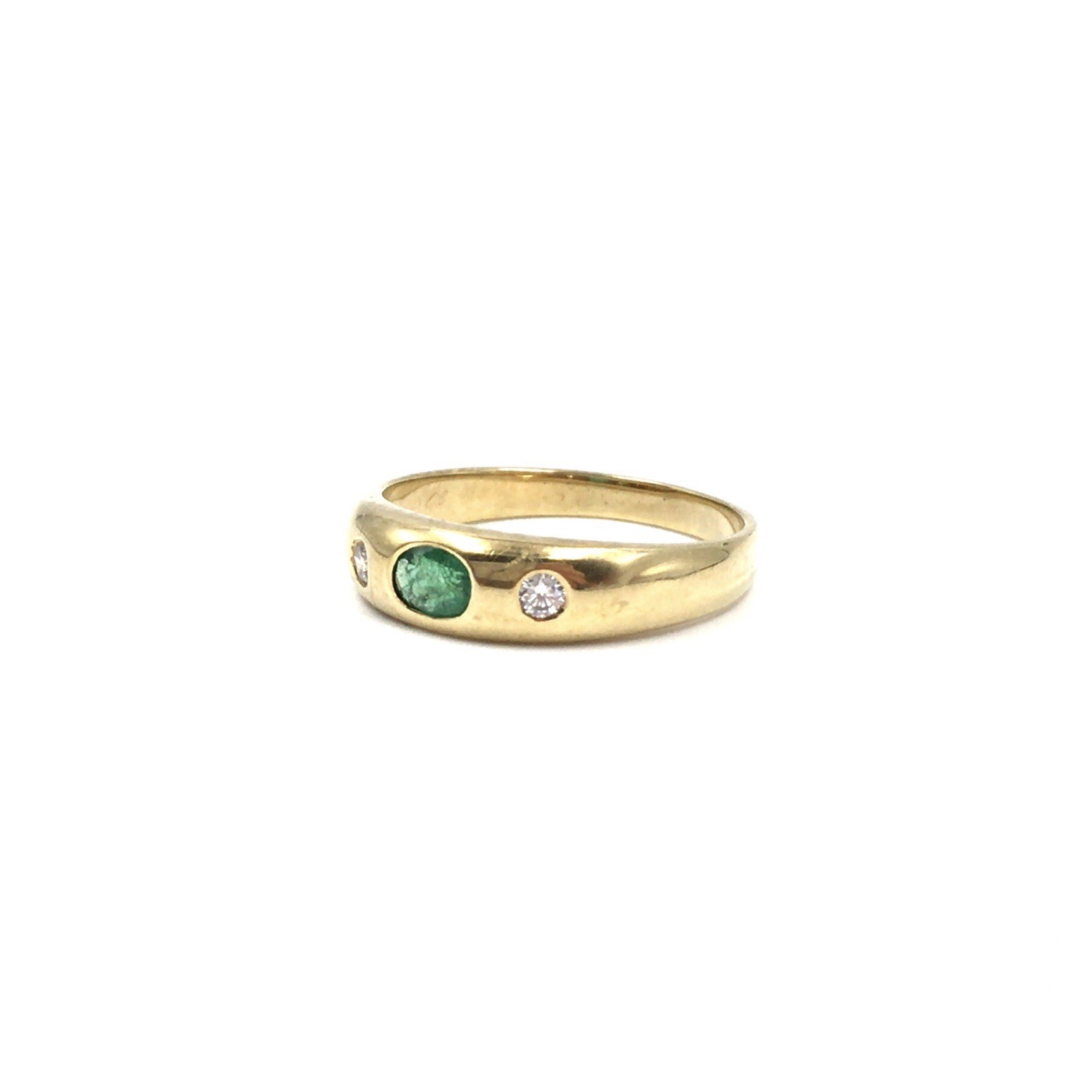 14kt yellow gold band ring emerald 0.14ct diamonds 585 gold jewelry 17.8mm / 56