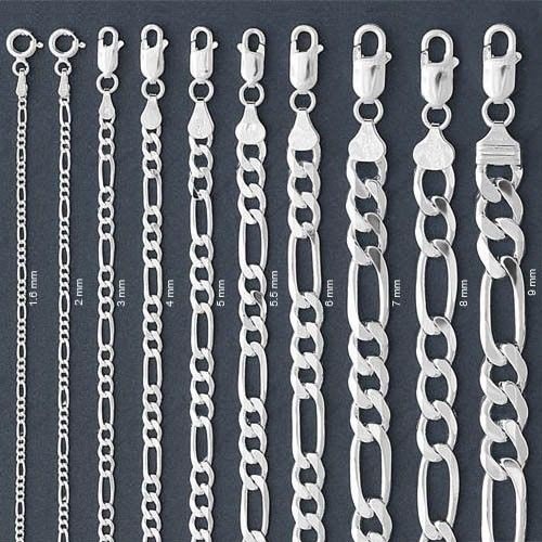 ITALY 925 Sterling Silver FIGARO Chain NECKLACE-BRACELET-ANKLET-1.4mm~9mm-7″~30″