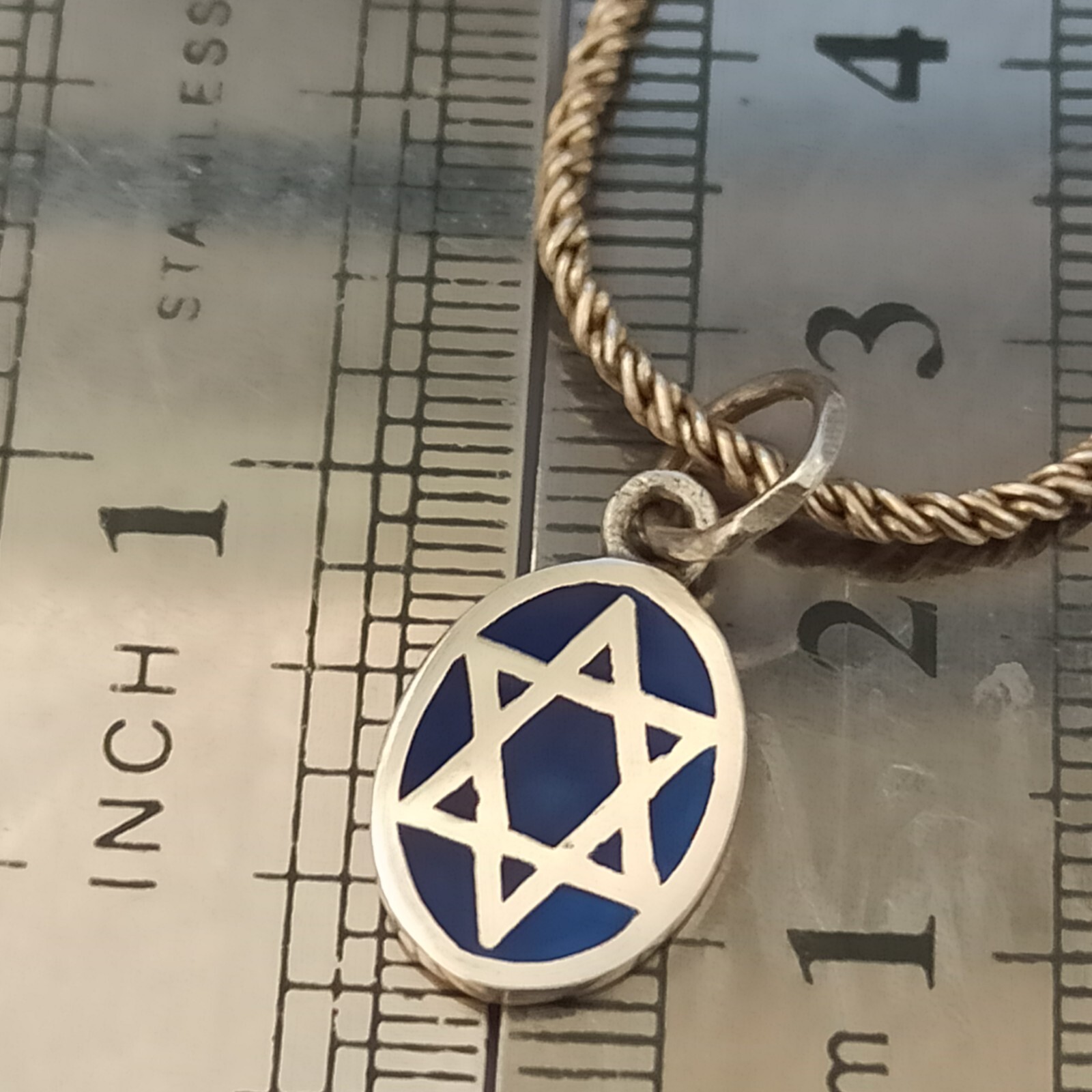 Star of David Necklace Silver Dark Blue Enamel Thick Chain Retro Classic Gift