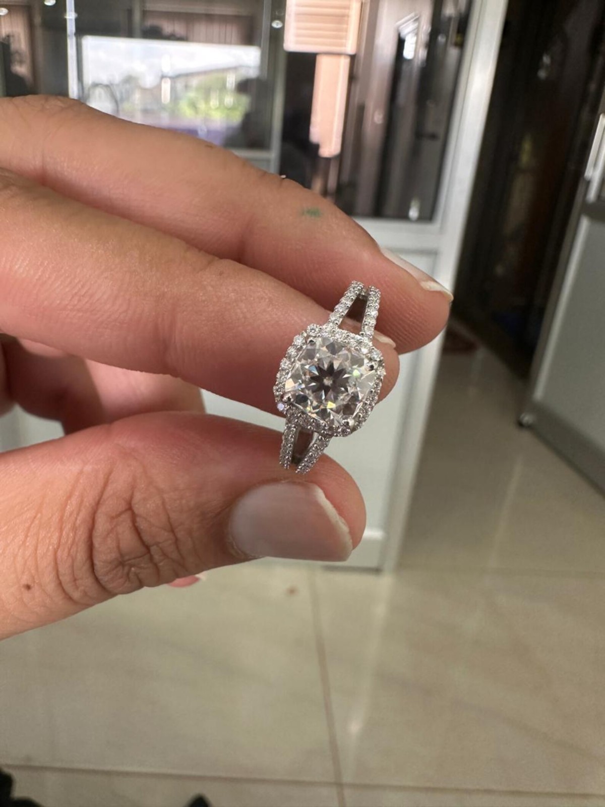 Cushion Moissanite Halo Ring 925 Silver Engagement Ring Bridal Wedding Gift