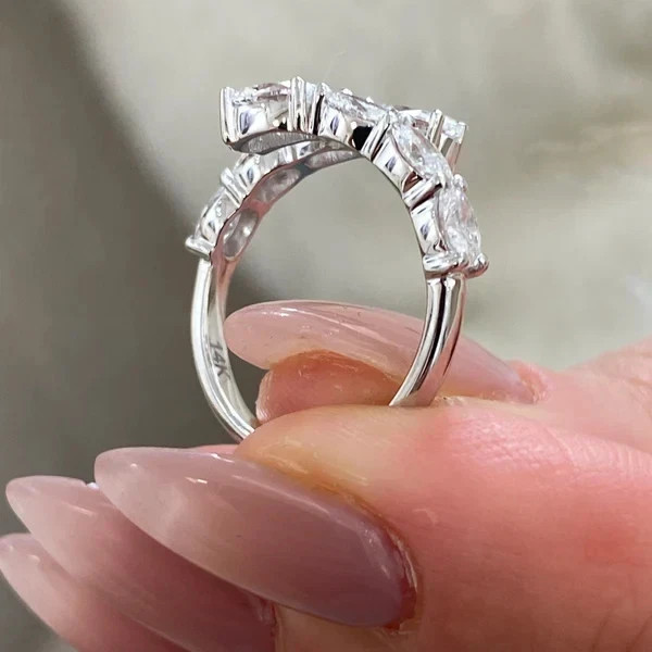 Oval Cut Wedding Diamond Band 2.5 Carat 14k White Gold Lab Grown VVS E F CVD