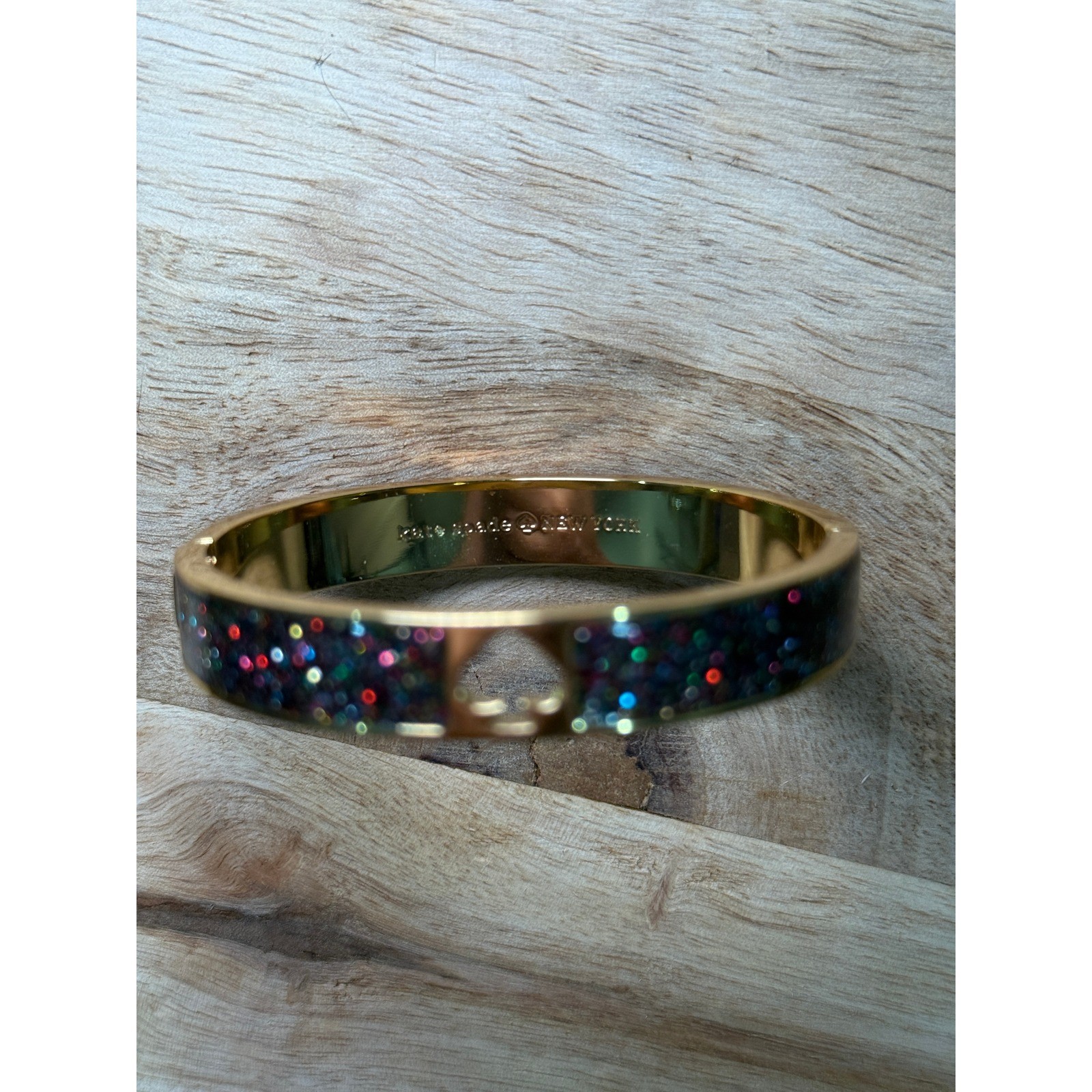Kate Spade Bangle OS Gold Multi Glitter Hole Punch Spade Hinge Bracelet