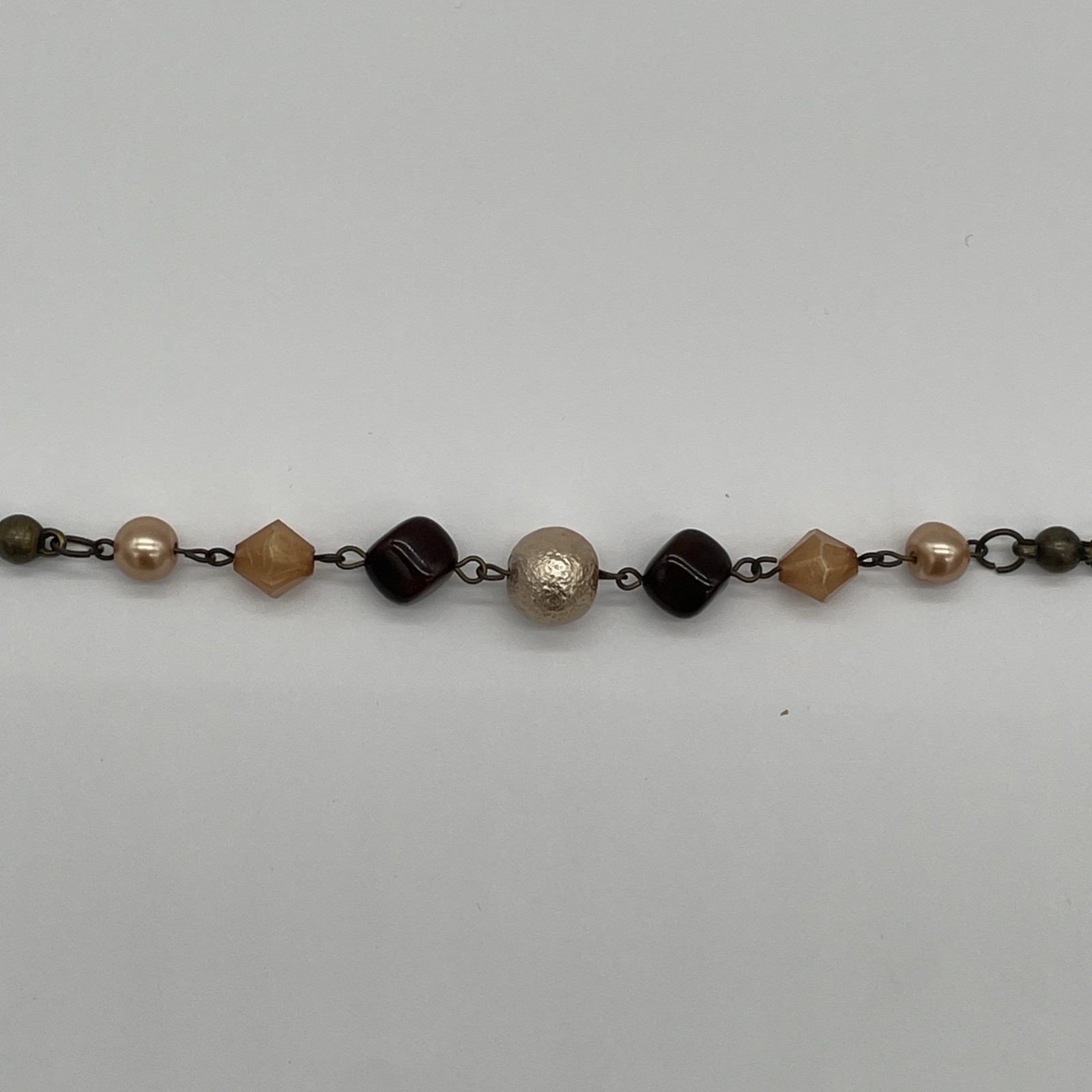 Vintage Style Brown Tones Beaded Layered Necklace With Geometric Beads 37 In