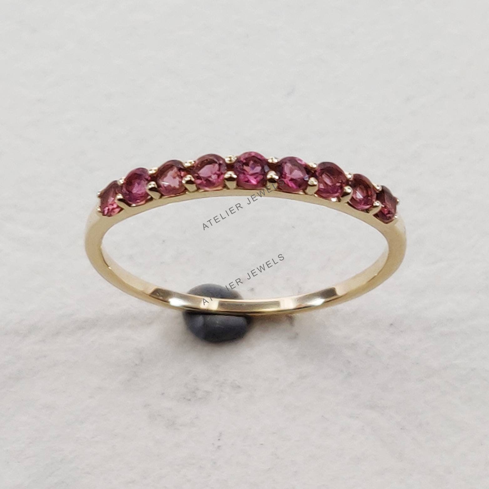 0.36 Ct Natural Pink Tourmaline Band Ring 14K Yellow Gold Minimalist Statement
