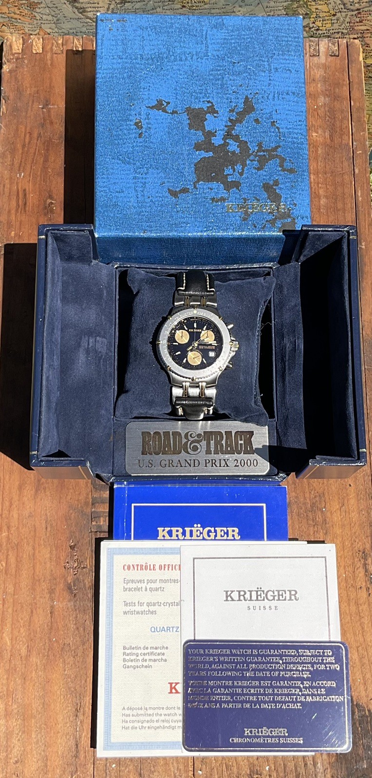 Steel Gold PLT 40mm Krieger Velocita C705 Quartz Double Chronograph Chronometer