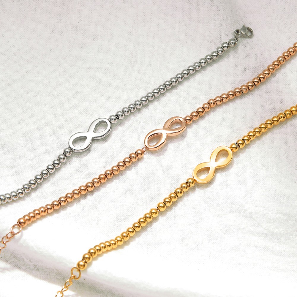 Stainless Steel Infinity Sign Round Bead Bracelet Silver, Gold/Rose Gold Plated