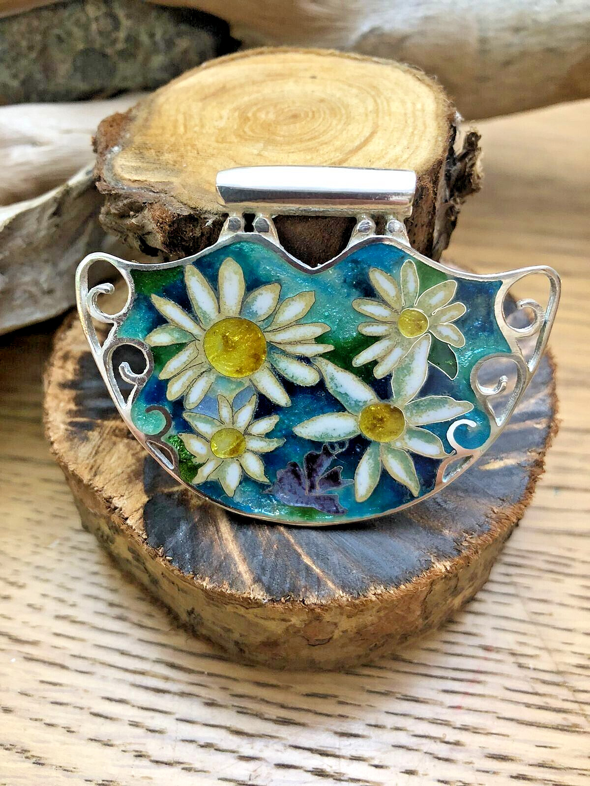 Sterling Silver handmade minankari – cloisonne enamel- Flowers