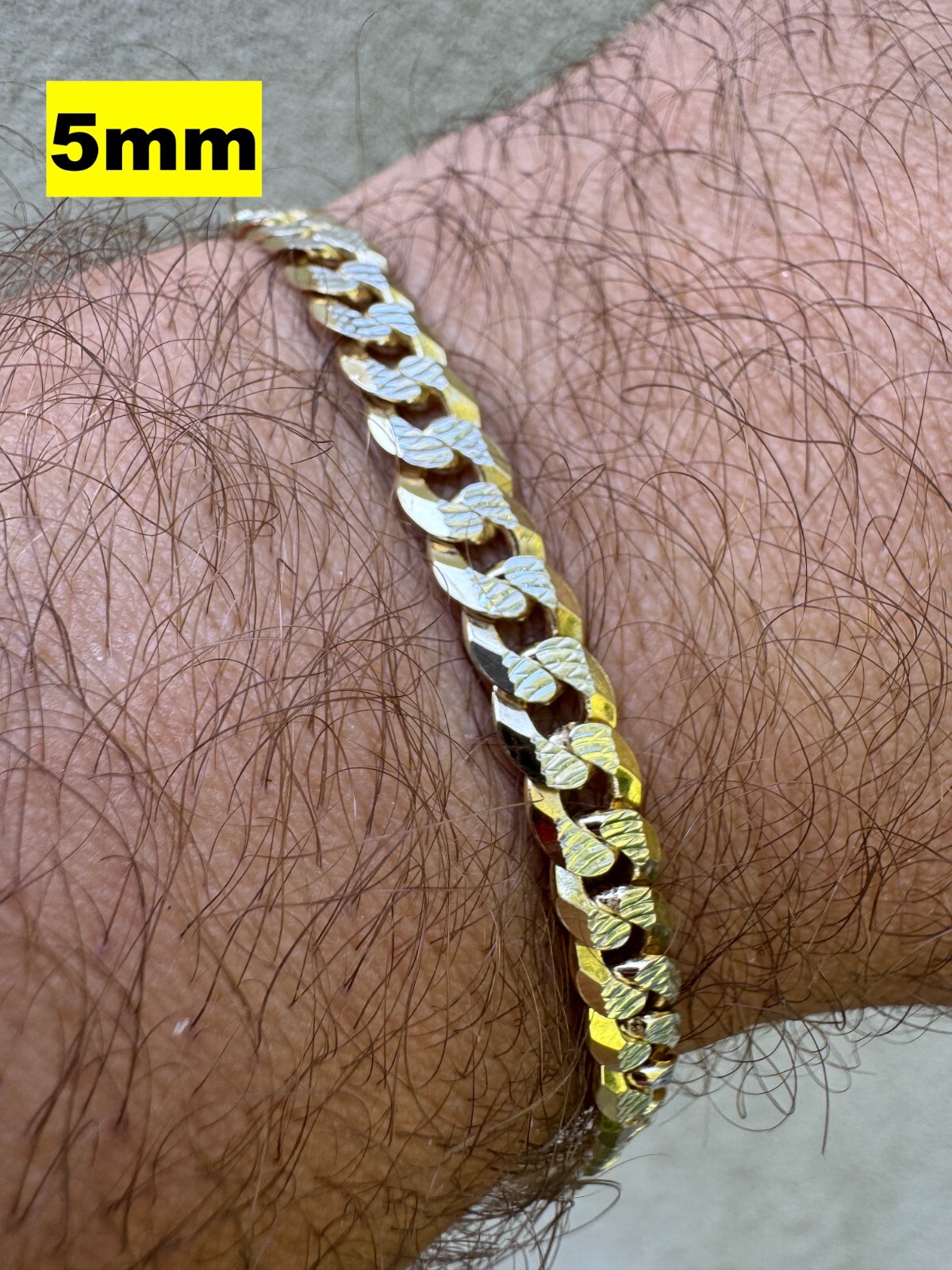 Solid 925 Sterling Silver 14k Gold Plated Cut Flat Miami Cuban Hip Hop Bracelet