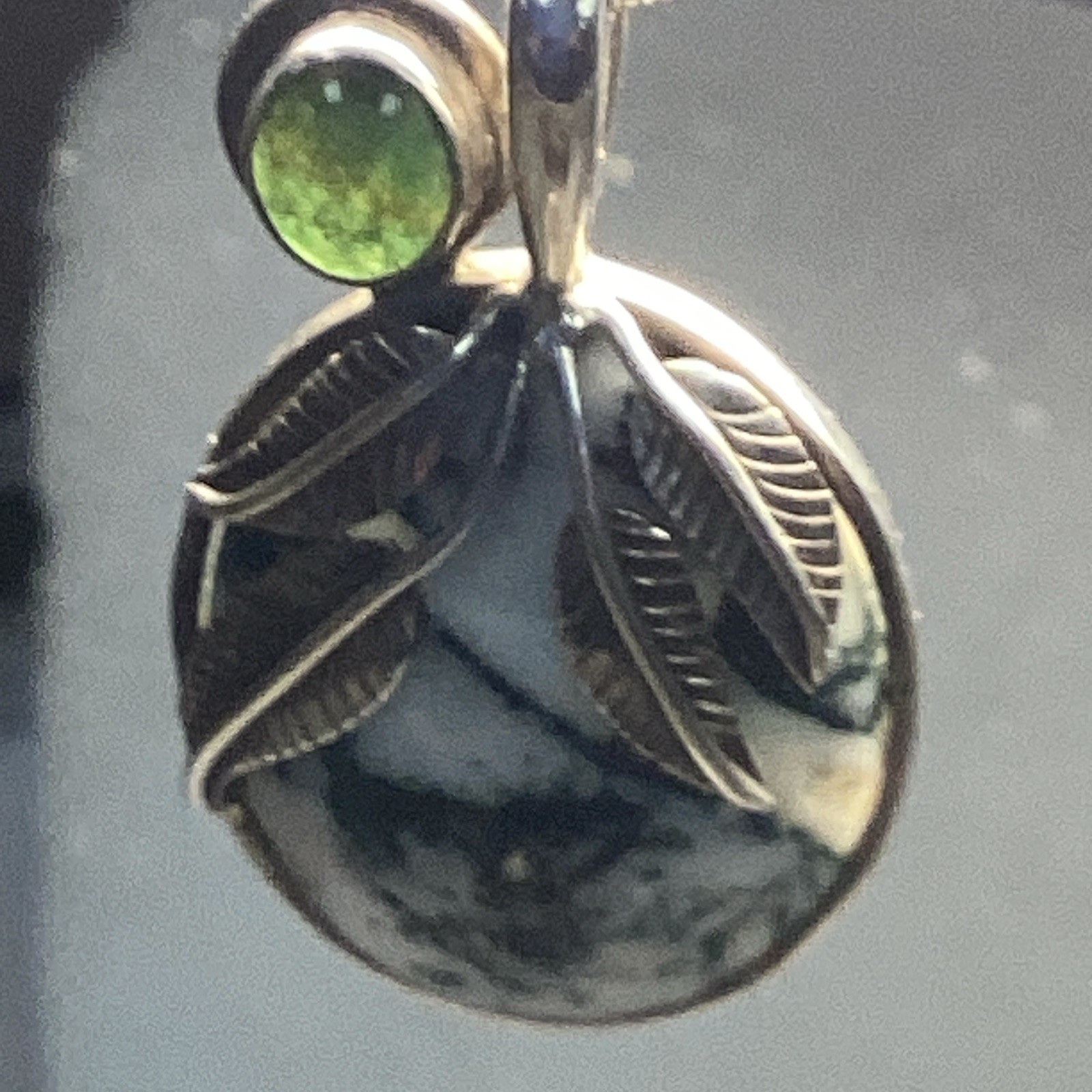 Sajen Pendant Sterling Silver Tree Agate & Jade On Snake Chain