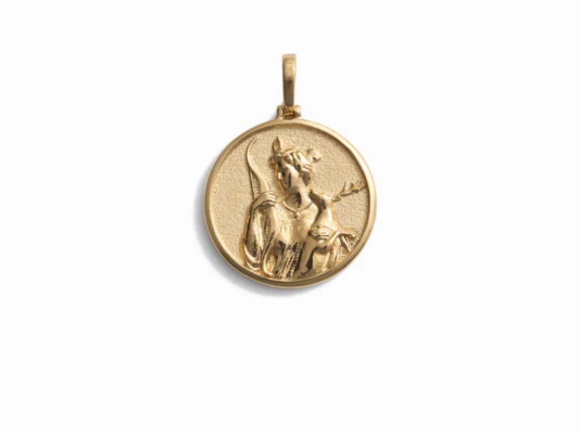 18K Gold Plated Greek Mythology Coin Pendant and Necklace / Artemis Goddess