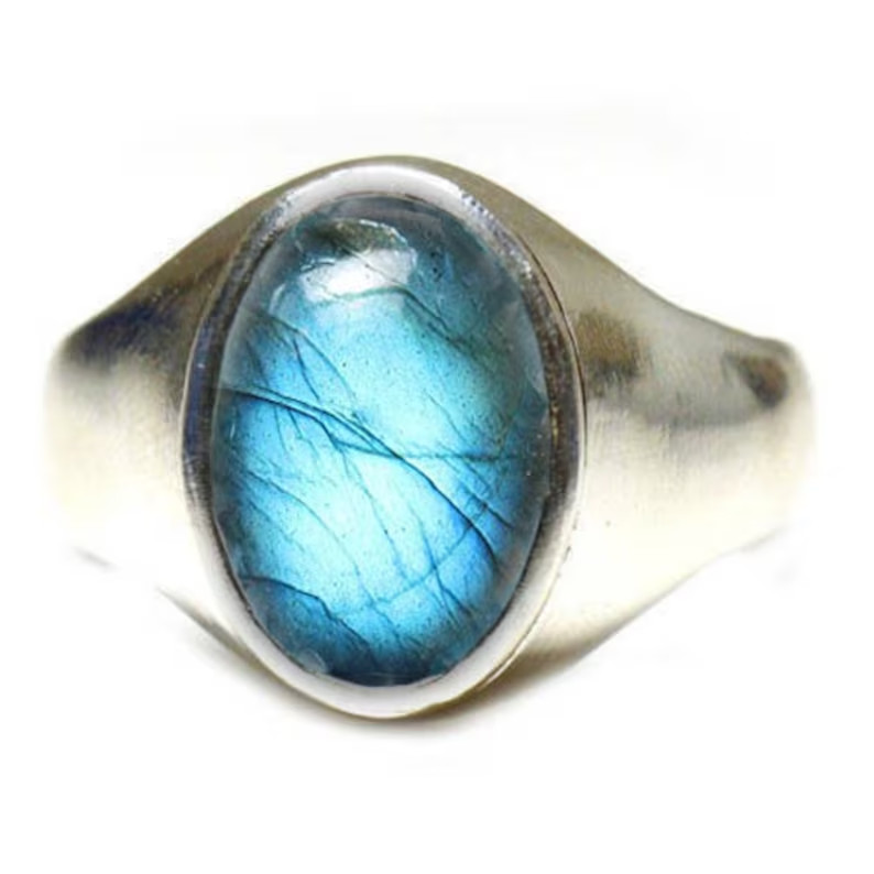 Solid 925 Sterling Silver AA Natural Blue Labradorite Oval Men’s Unisex Ring