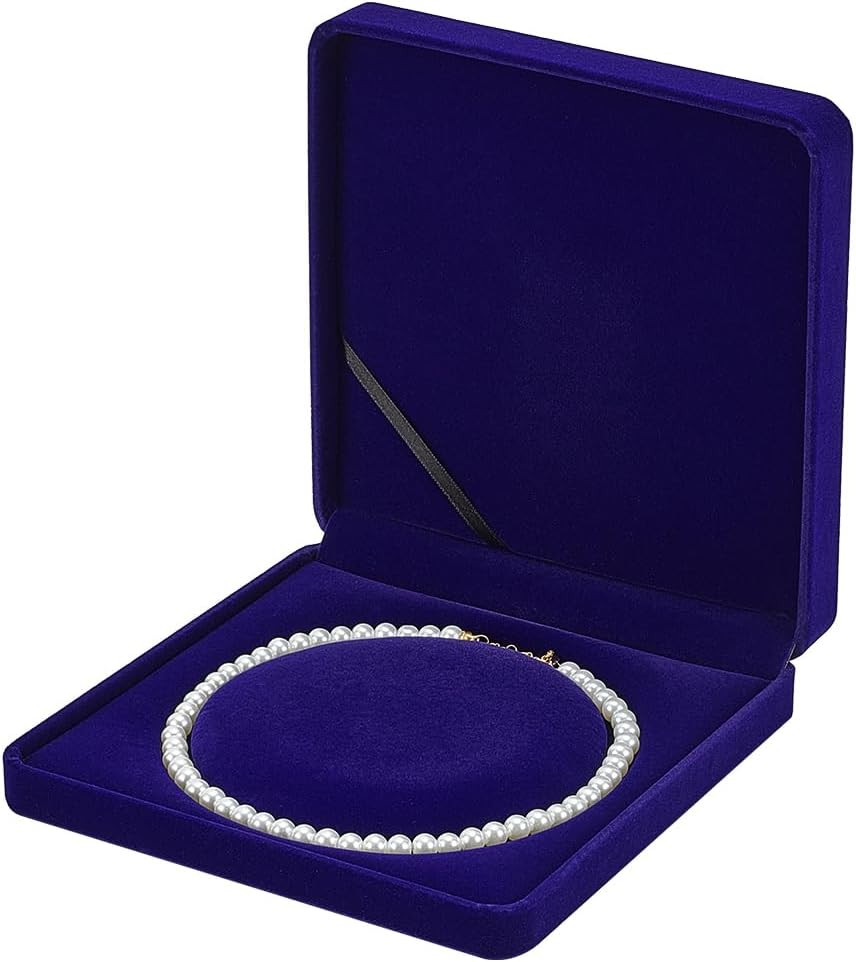 FINGERINSPIRE Velvet Pearl Necklace Storage Gift Box 7.48X7.48X1.6Inch Square Ve