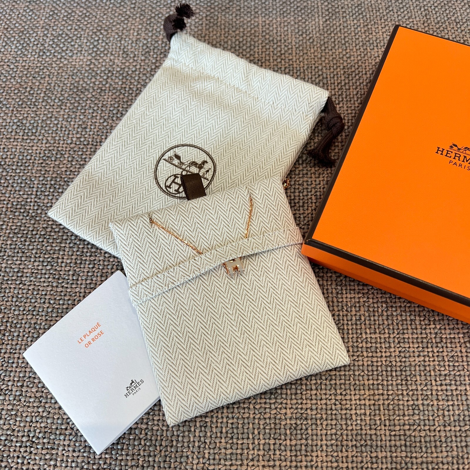 Hermes Mini Pop H Pendant Rose Gold & Marron Glace H147992FO55 #