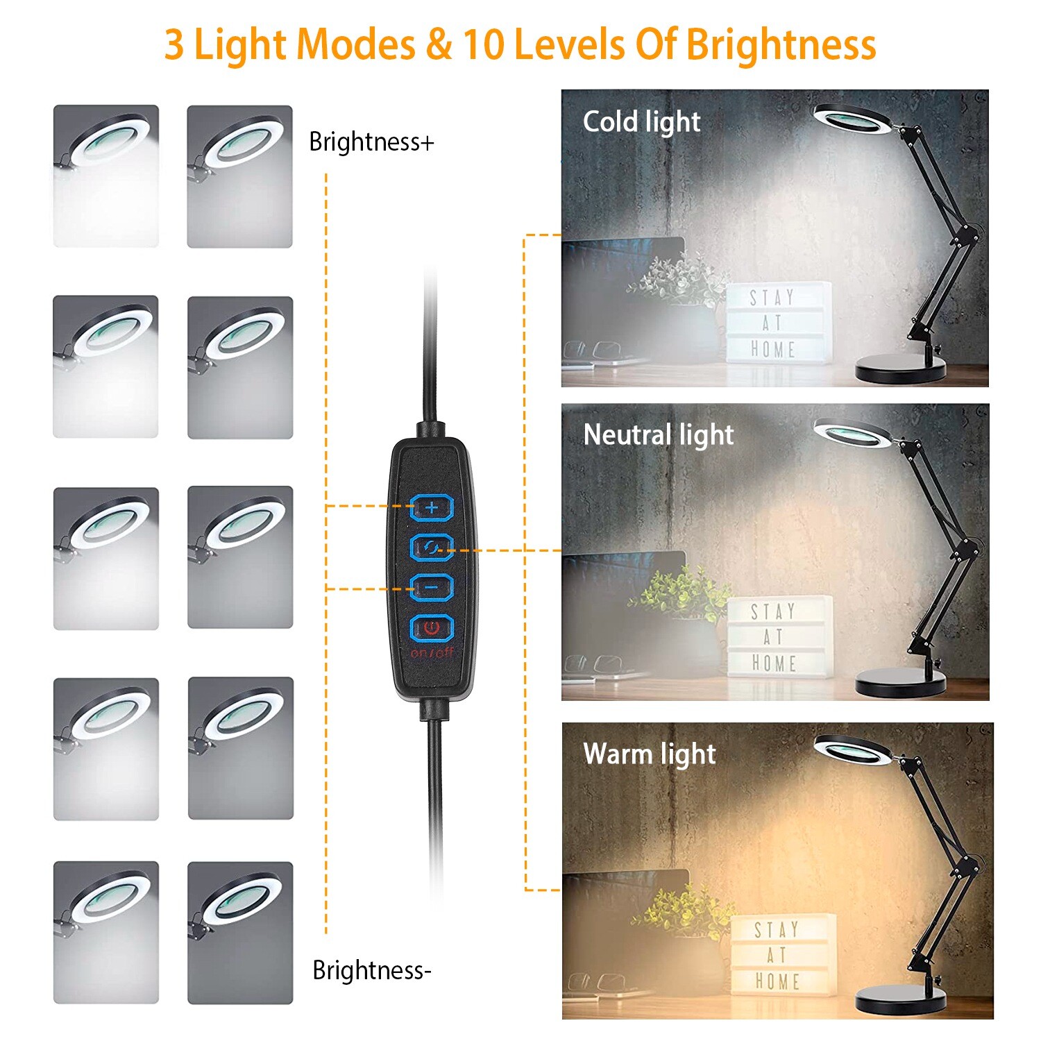 2Packs Magnifier LED Lamp 8X Magnifying Glass Desk Table Reading Light Portable