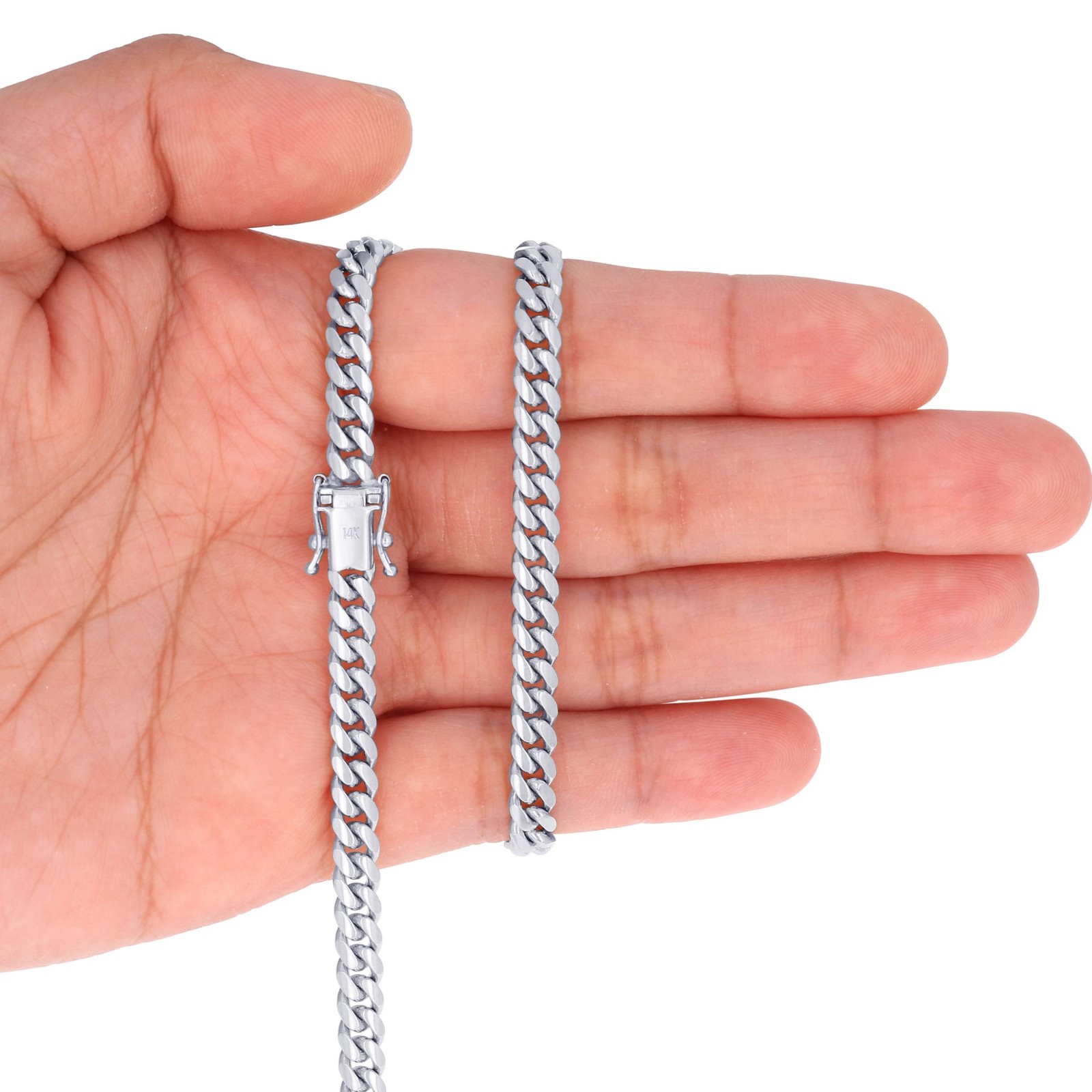 14K White Gold Solid 5mm Mens Miami Cuban Link Chain Bracelet 7″ 7.5″ 8″ 8.5″ 9″