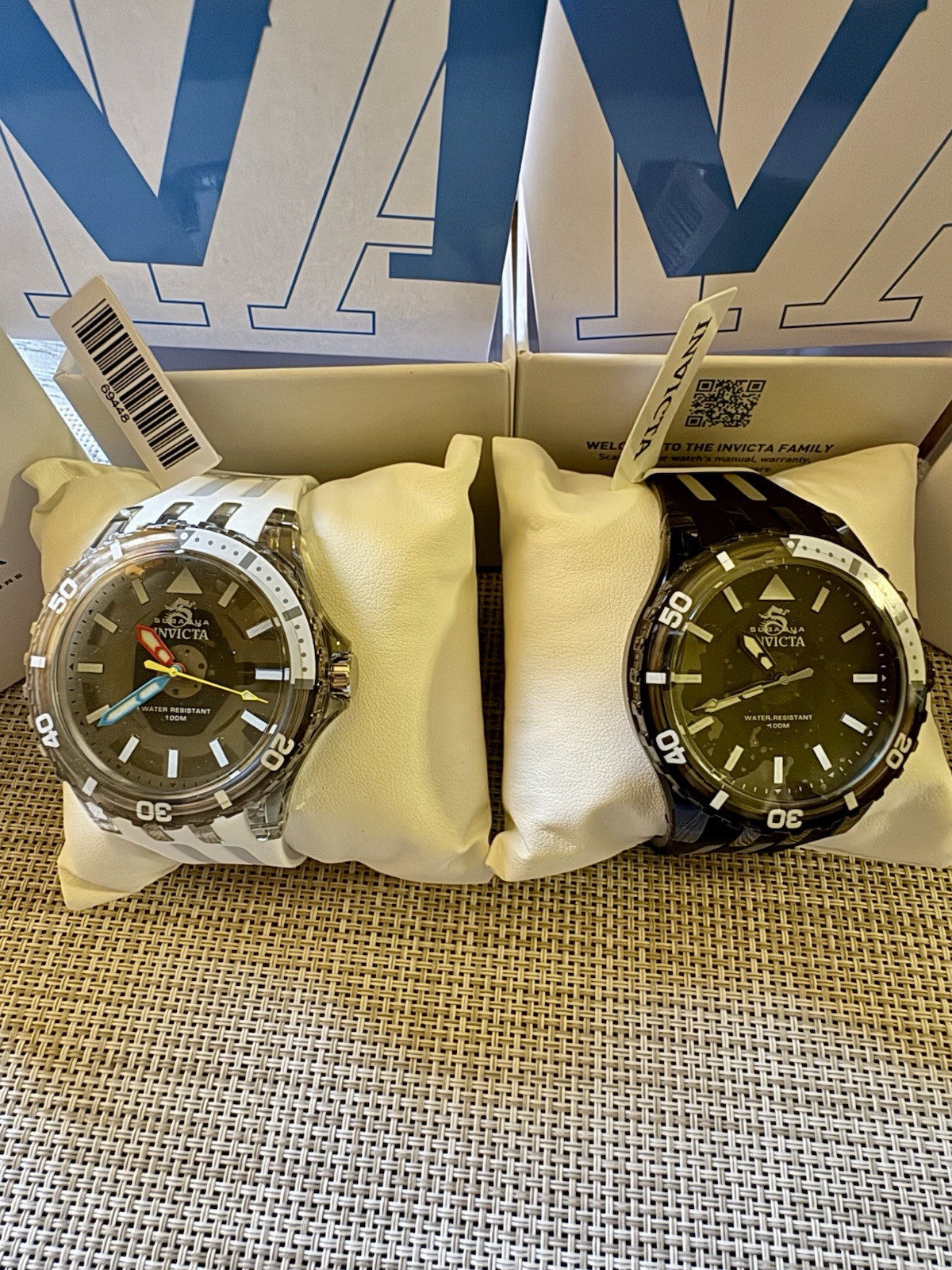 Invicta Subaqua 69448 White/Gray & 69447 Black/Gray-Both New w/ Box Tags-Lot(2)