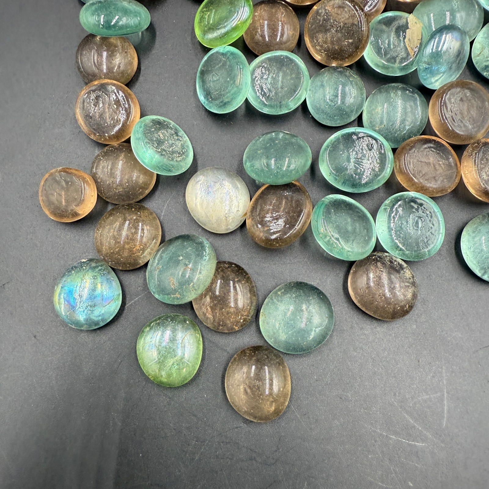 Vintage Glass Cabochons Pebbles Lot Brown Green Blue