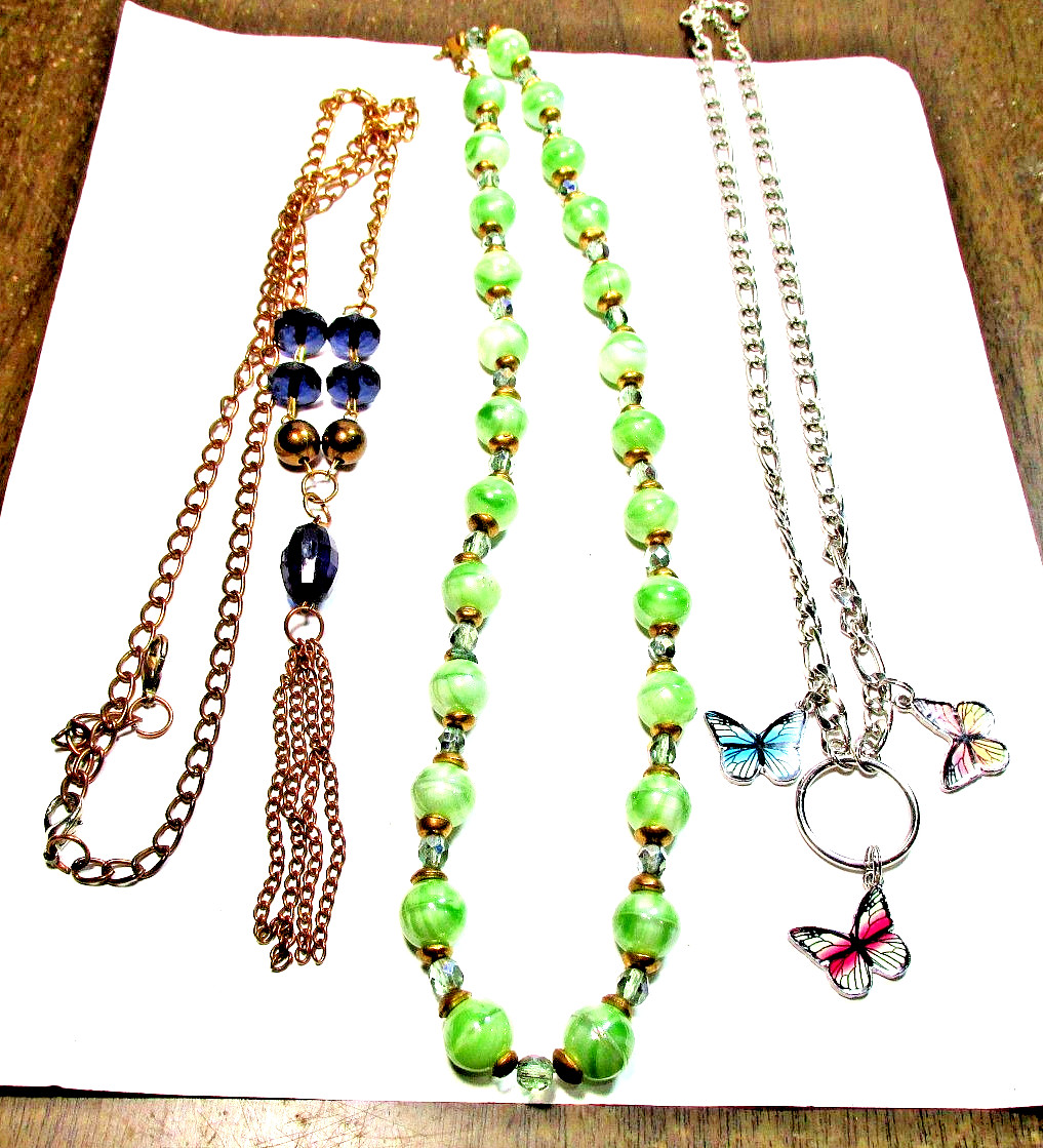 Lot of 3 Gold, Silver & Copper Tone Bold Statement Necklaces – (#2886)