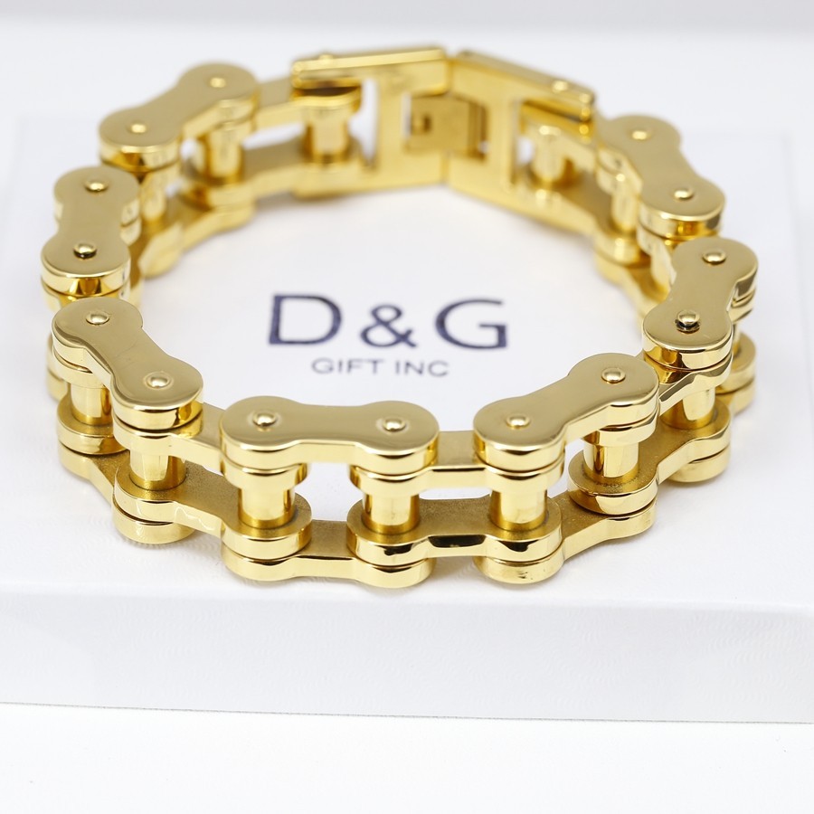 Men’s 8.5″Stainless Steel,Motorcycle Bike Link Chain Bracelet Gold plated,BOX