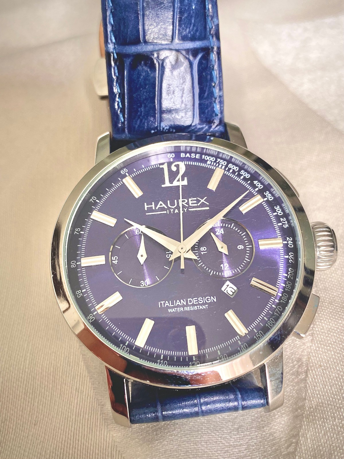 HAUREX ITALY Men’s Maestro Chronograph Watch 9A330UBS 42mm Blue Tachymeter
