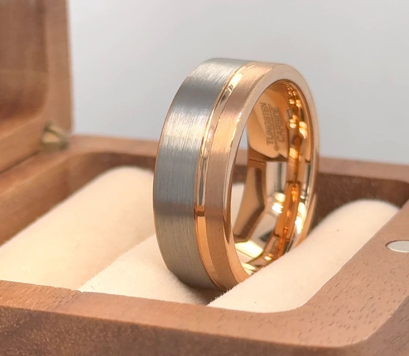 Silver Matt Finish Band Rose Gold Tungsten Ring Pipe Cut Grooved Xmas Gift Ring