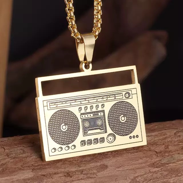 Retro Boombox Pendant Necklace – Music Theme Fashion Jewelry – Unisex Chain