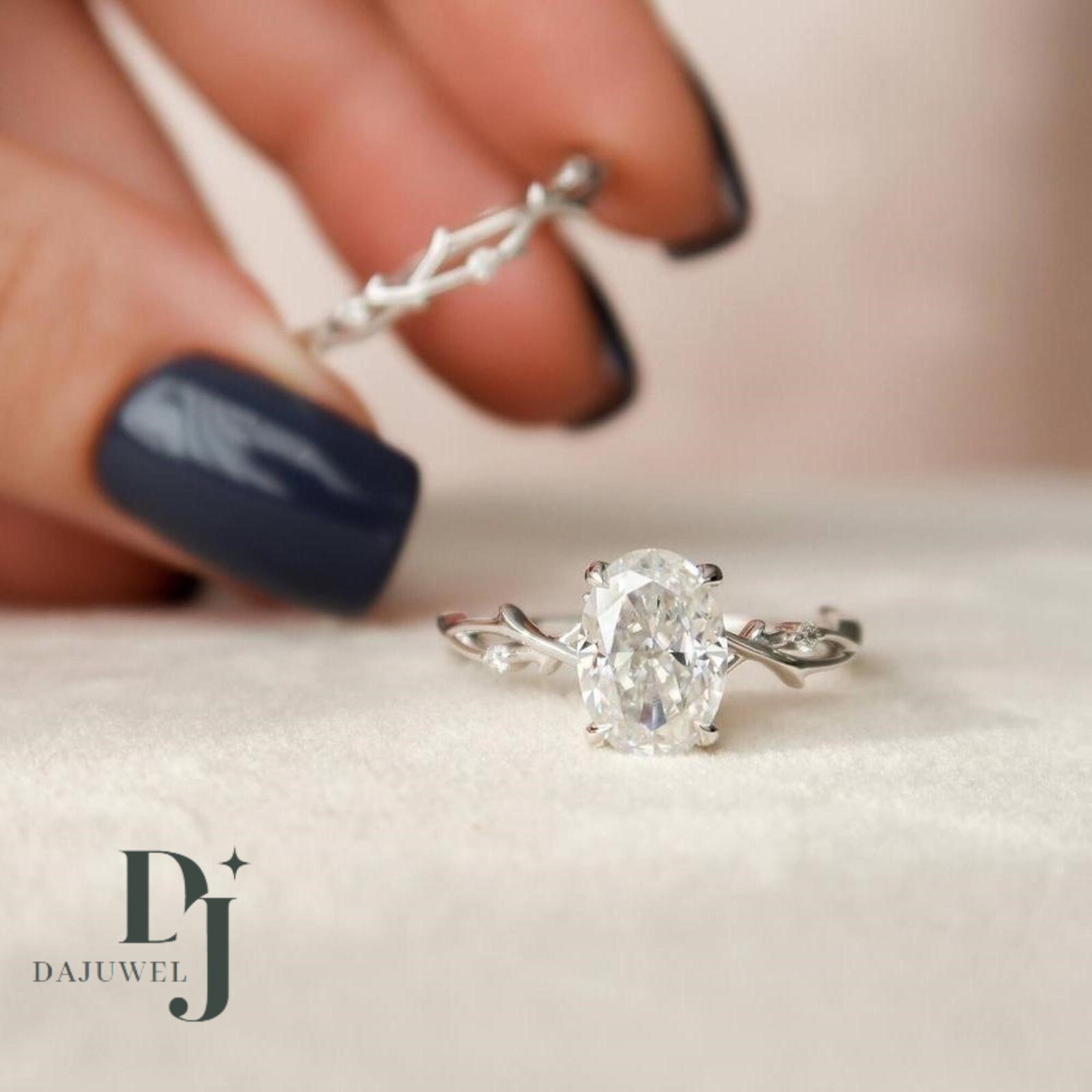 Moissanite Bridal Set Engagement Ring Solid 14K White Gold 2.50 Carat Oval Cut