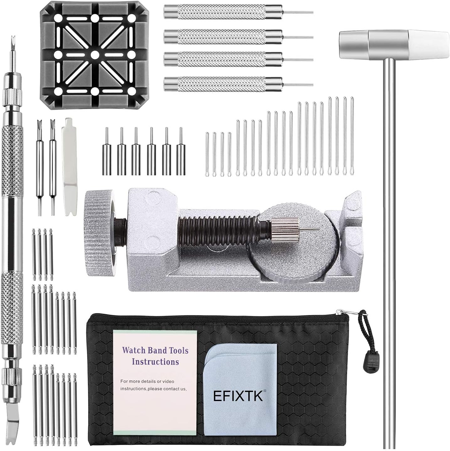 Watch Band Link Remover Tool Kit With Pins Holder Hammer And Cleaning Cloth