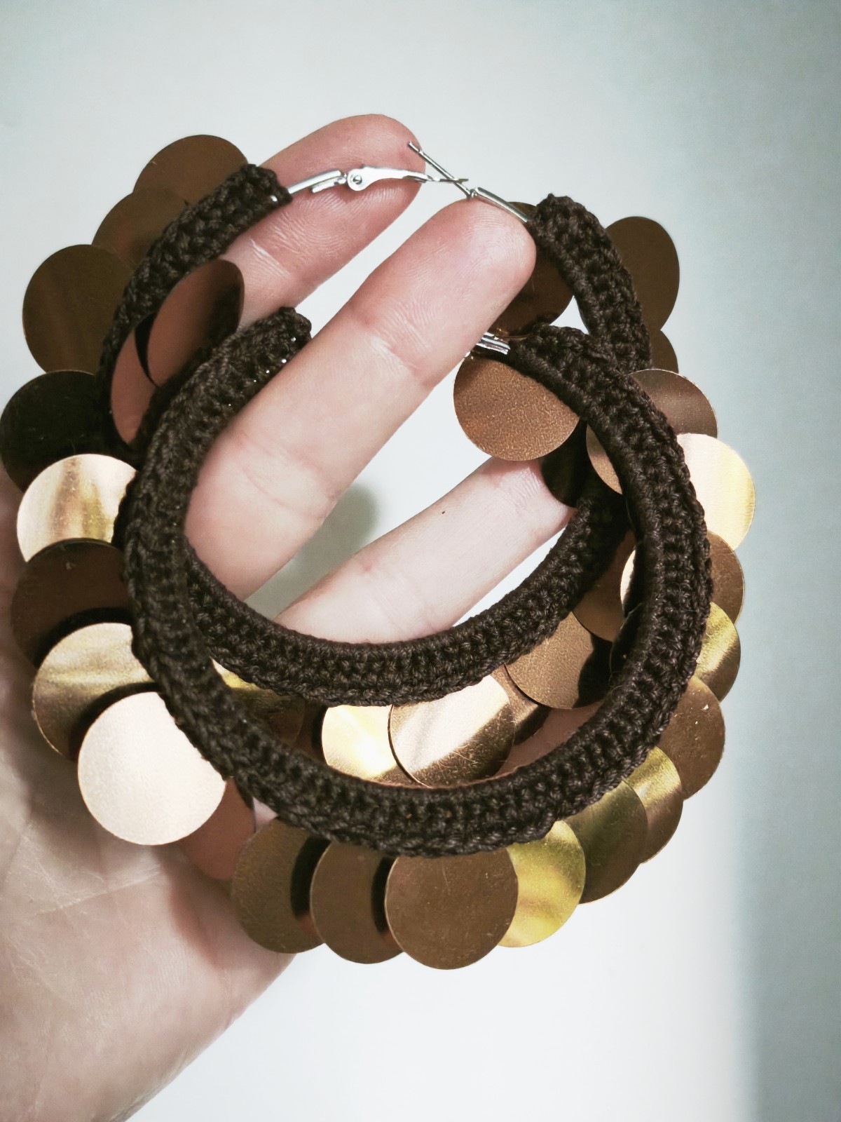 Brown Gold Bronze Extra Large Oversized Statement earrings with big sequins