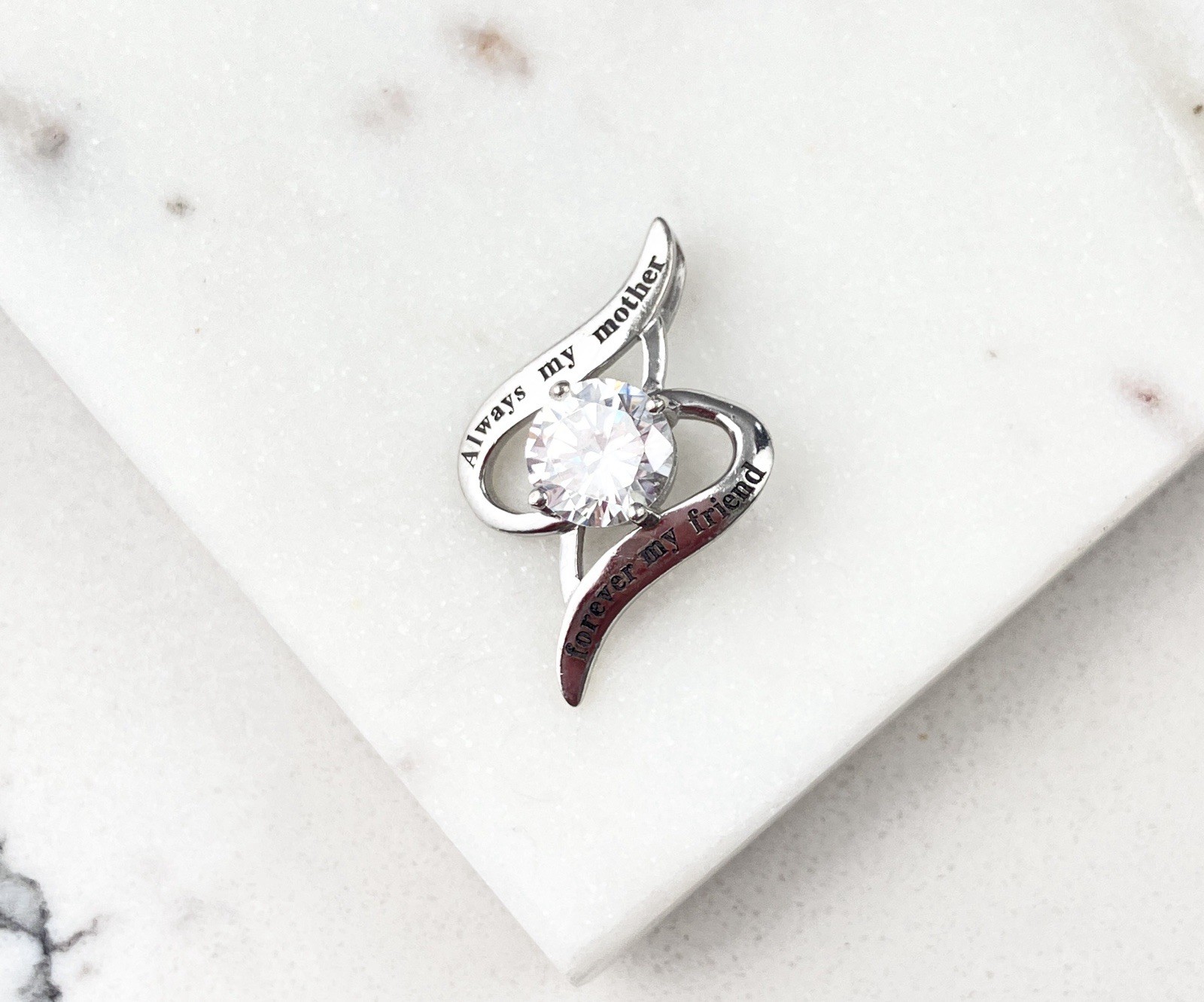 925 Sterling Silver Always My Mother Forever My Friend C Z Slide Pendant