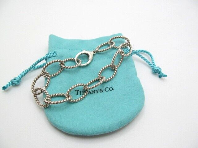 Authentic Tiffany & Co 925 Silver Oval Twist Rope Link Bracelet 8.25 In
