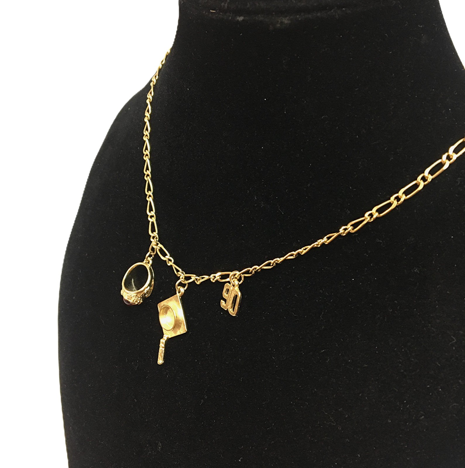 1990 Graduation Gold Plated Charm Necklace And Bracelet 2 Piece Set Vintage