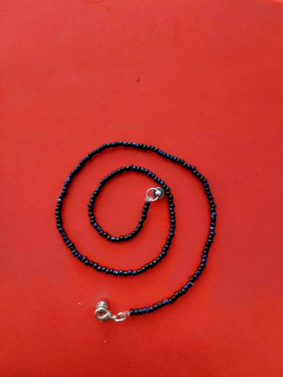 Boho Black seed bead Necklace, 18 inches with magnet closure