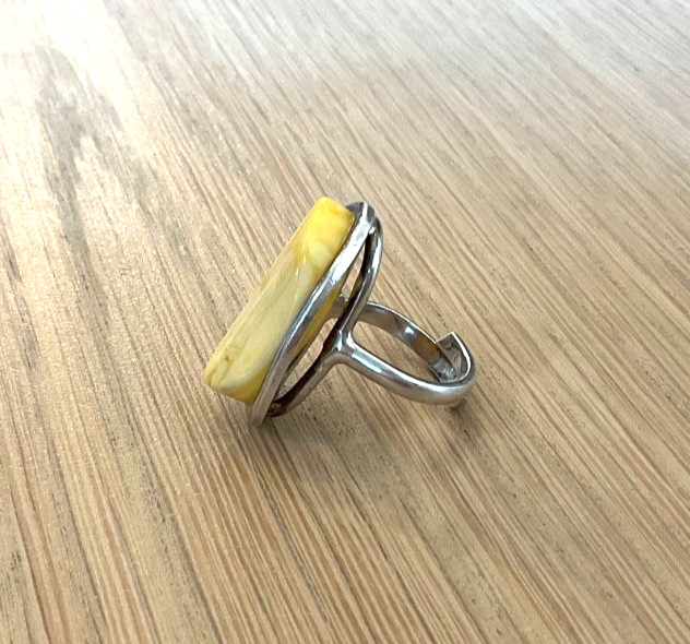 Vintage Baltic Butterscotch Amber Ring 925 Sterling Silver Egg Yolk Oval Size 7