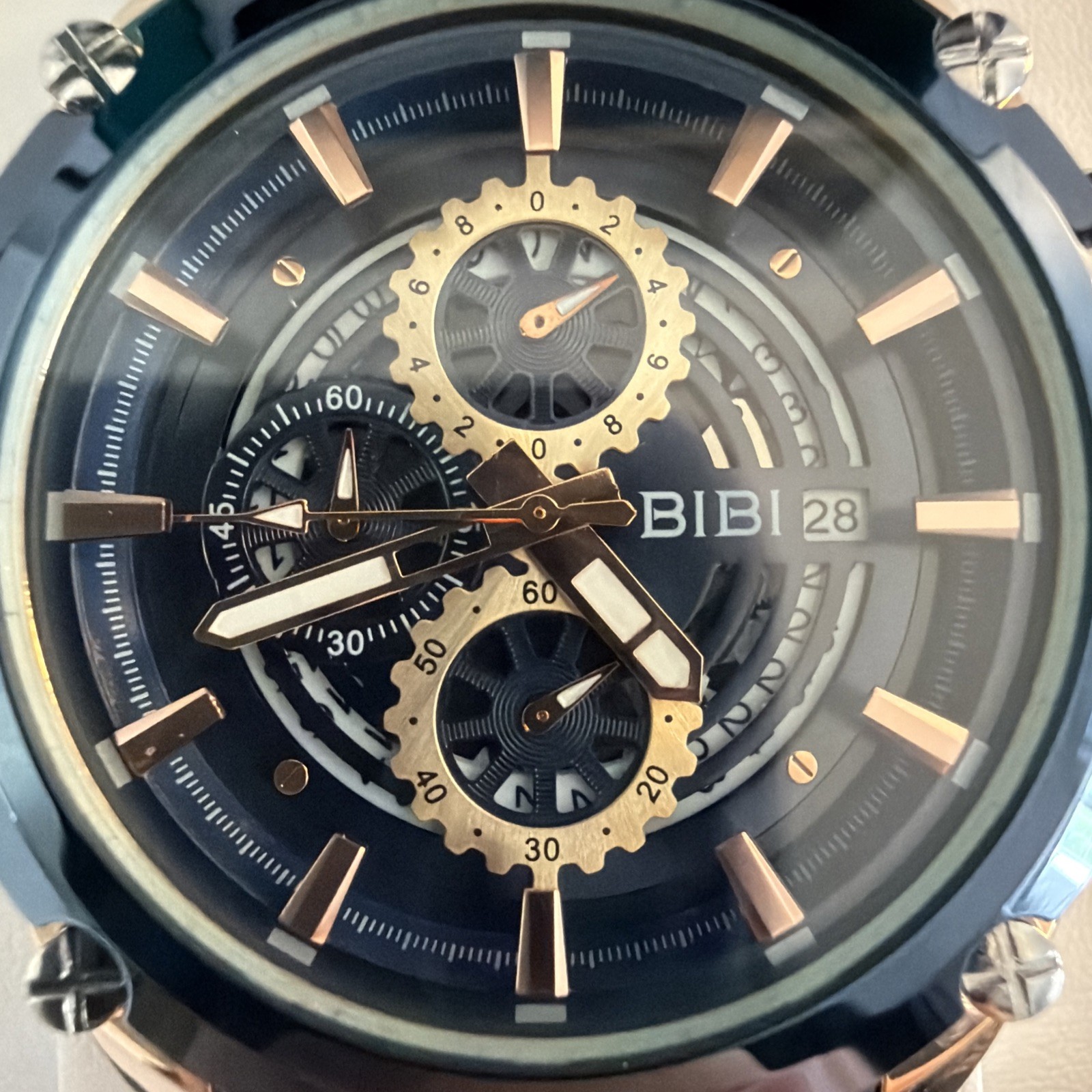 BIBI Luxury Watch Men’s Chronograph Rose Gold and Navy Blue Stainless Steel Spor