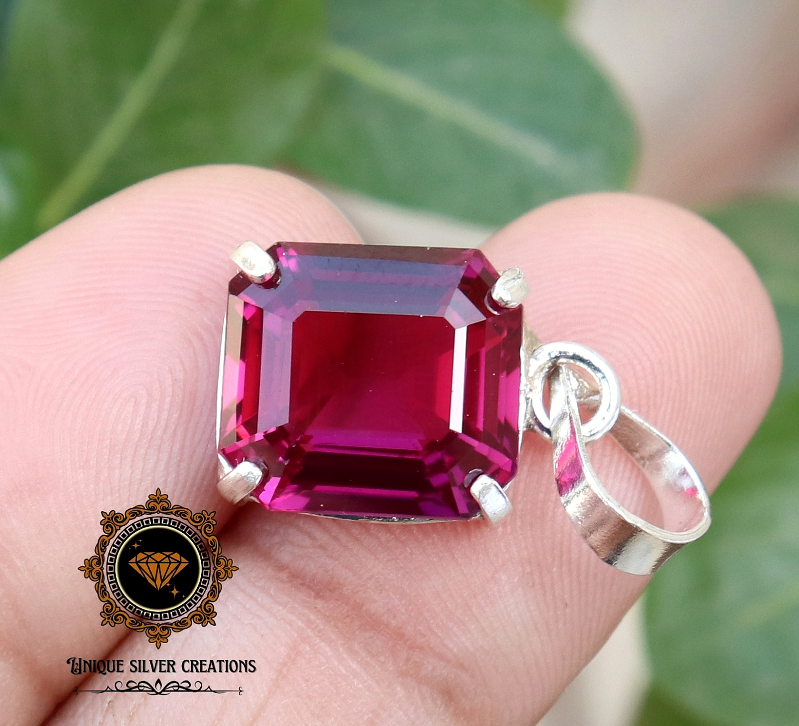 Natural Rhodolite Garnet 925 Sterling Silver Pendant Certified Gemstone 16.30 Ct